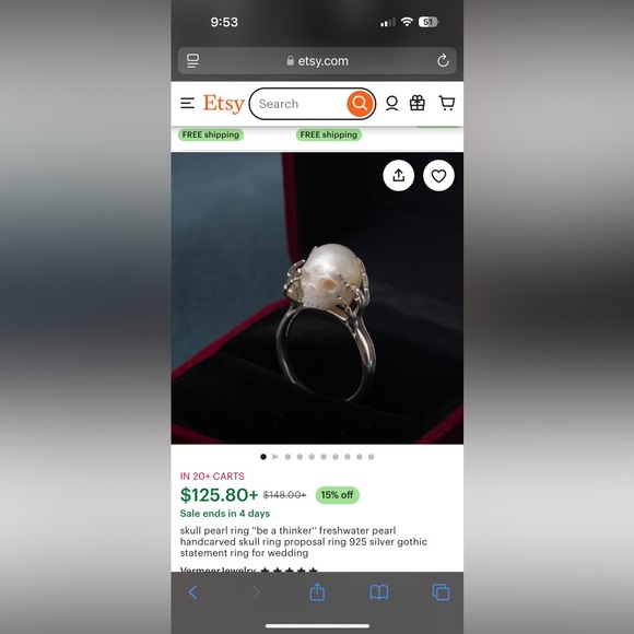 Pearl Skull Ring with box and bracelet - Picture 14 of 14